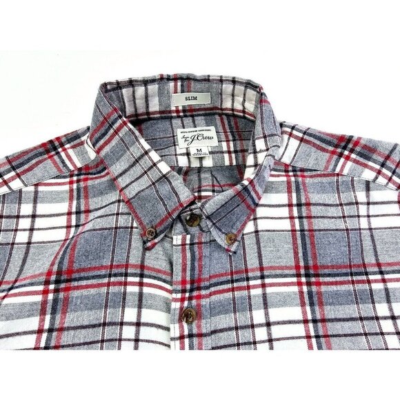 J. Crew Slim Size Medium Men's Gray White Black Red Check Cotton Flannel Shirt - Picture 11 of 11